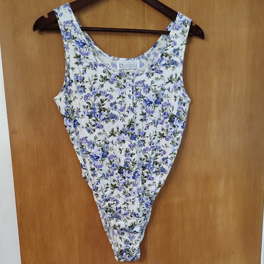 Brandywine Medium White and Purple Floral Bodysuit